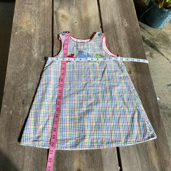 Glorimont Girls Dress Sz 4T Sleeveless Jumper Plaid Red Blue Green Sea Life Crab - Picture 4 of 8